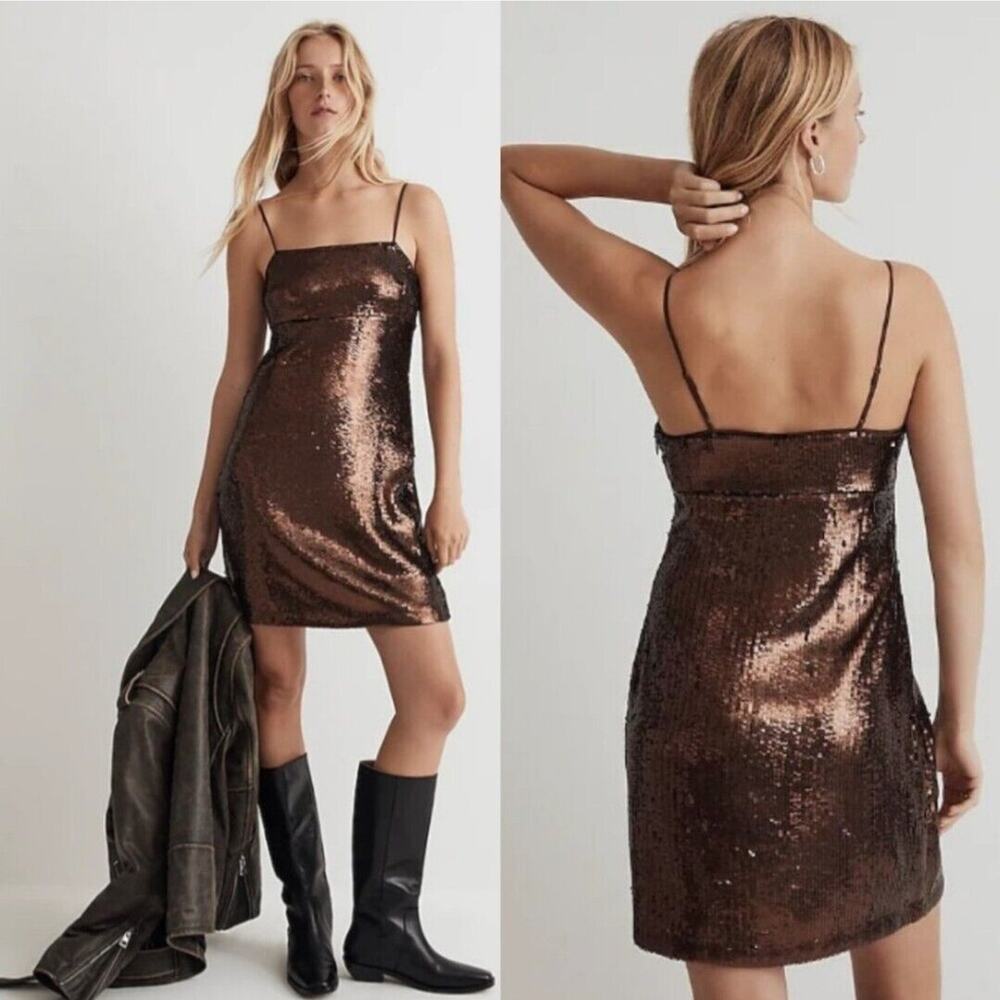 Madewell Shimmering Copper Sequin Mini Dress